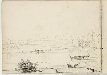 Zonder titel (studie van een rivierscène met boten), 1831